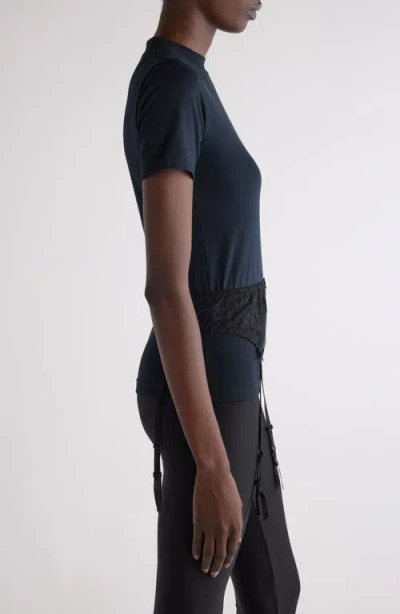 Balenciaga Women Black Crewneck T-shirt With Underwear Detail On The Waist In Cotton Woman In Black