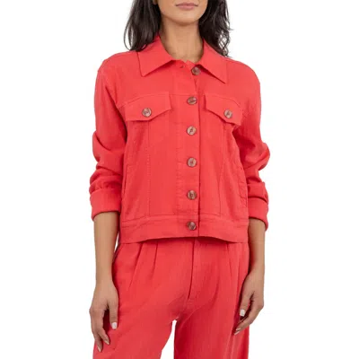 Kut From The Kloth Julia Linen Blend Trucker Jacket In Watermelon