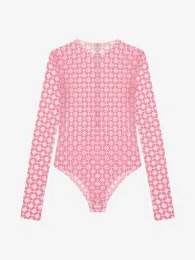 Givenchy Bodysuit In Monogram 72 Tulle In Pink