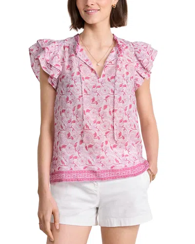 Vineyard Vines Print Ruffle Sleeve Top In Frangipani Marsh