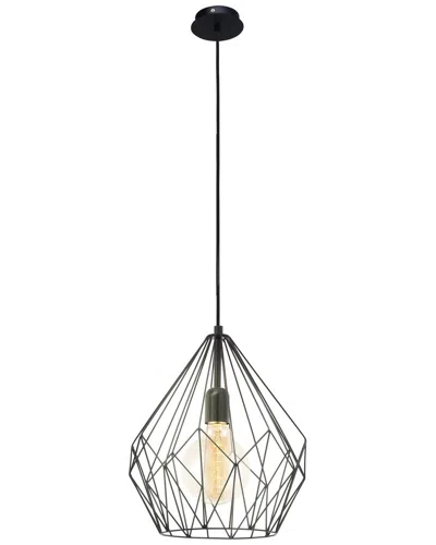 Eglo Carlton 1 Light Pendant With Black Finish & Cage Like Geometric Metal Shade