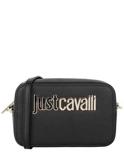 Just Cavalli Sleek Black Shoulder Bag With Signature Logo And Practical Zipper Closure