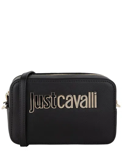 Just Cavalli Sleek Black Shoulder Bag With Signature Logo And Practical Zipper Closure