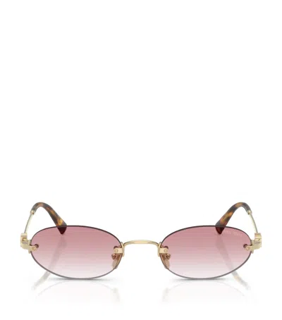 Miu Miu Womens Gold Mu A54s Oval-frame Metal Sunglasses In Neutral
