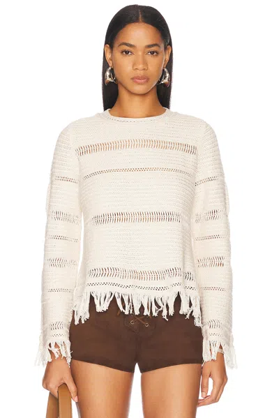 Isabel Marant Étoile Azilis Open Stitch Fringe Cotton Crewneck Sweater In Neutral