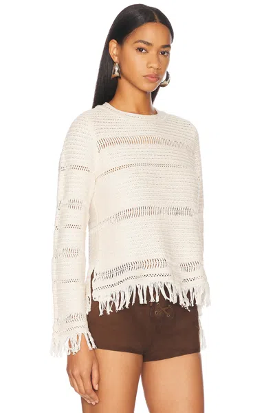 Isabel Marant Étoile Azilis Open Stitch Fringe Cotton Crewneck Sweater In Neutral