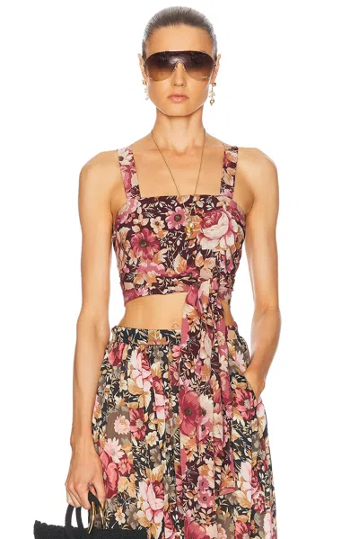 Chloé Rose Print Cropped Silk Top In Maroon Pink