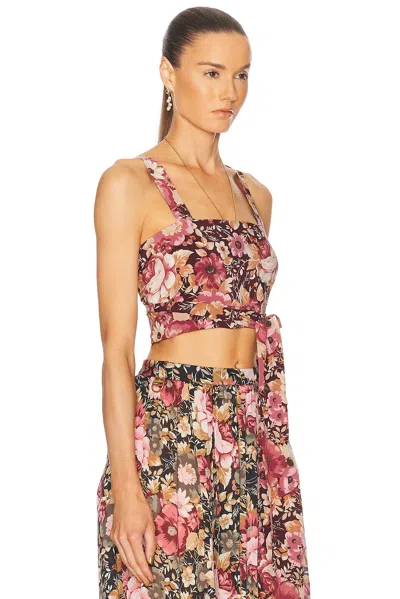Chloé Rose Print Cropped Silk Top In Maroon Pink