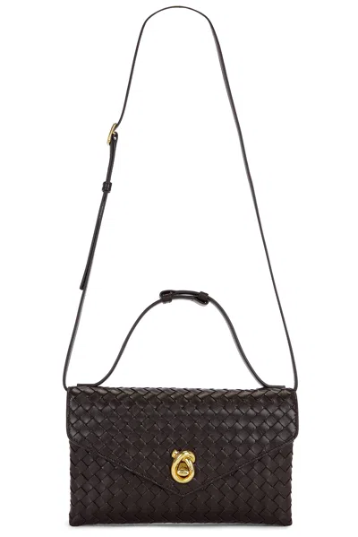 Bottega Veneta Women Knot Lock Leather Shoulder Bag With Intrecciato Motif In Fondant & Muse Brass