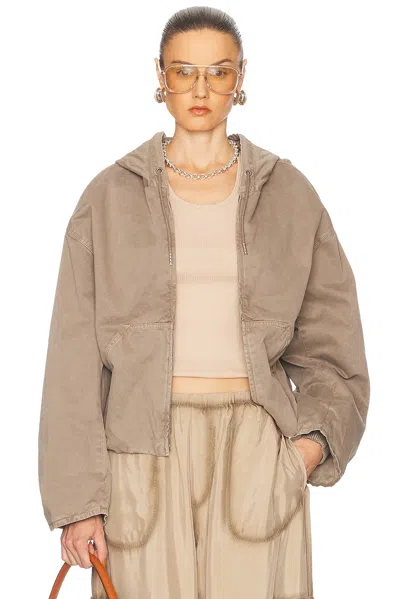 Acne Studios Womens Charcoal Grey Gathered-hem Drawstring-hooded Woven Bomber Jacket