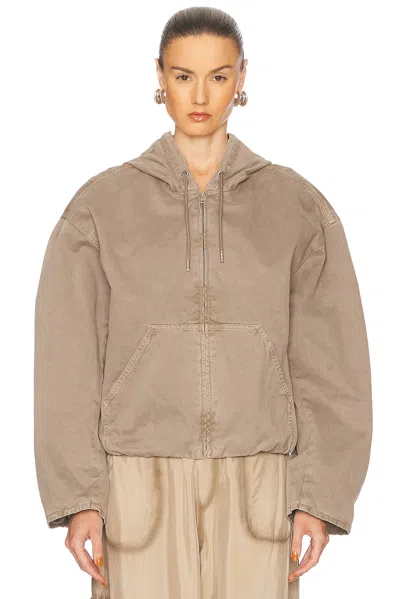 Acne Studios Womens Charcoal Grey Gathered-hem Drawstring-hooded Woven Bomber Jacket