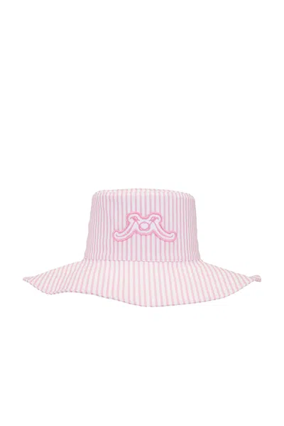 Rowen Rose Striped Poplin Sun Hat In White & Pink