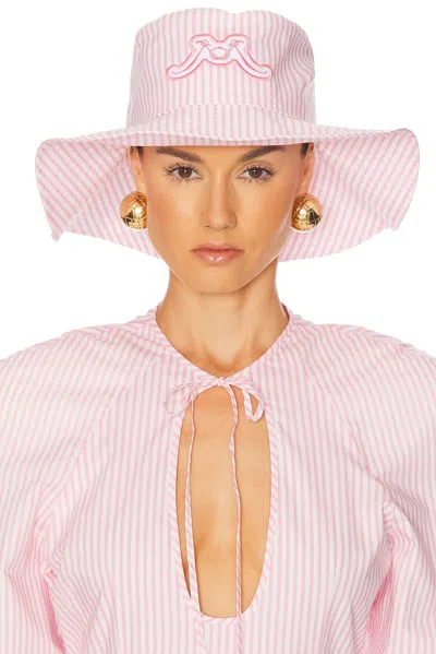 Rowen Rose Striped Poplin Sun Hat In White & Pink