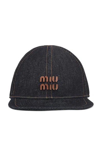 Miu Miu Denim Baseball Hat In Blue & Brandy