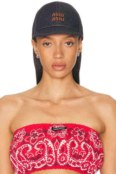 Miu Miu Denim Baseball Hat In Blue & Brandy