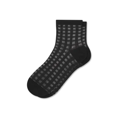 Bombas Sheer Gingham Quarter Socks In Black