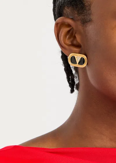 Valentino Garavani Two-tone Enamel And Metal Vlogo Earrings In Multicolor
