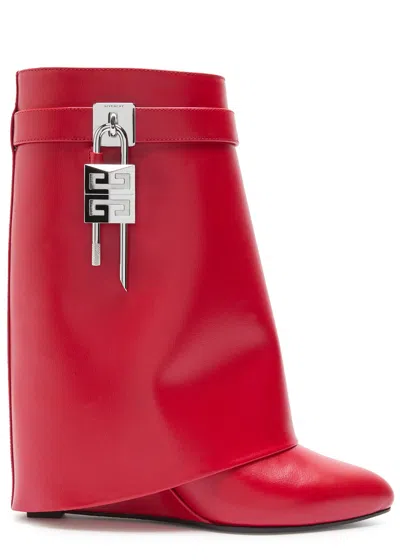 Givenchy Shark Lock Buckles Ankle Boots In Leather In Red