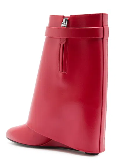Givenchy Shark Lock Buckles Ankle Boots In Leather In Red