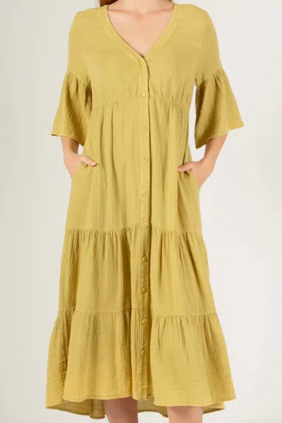 Before You Collection Mineral Wash Button Up Midi Dress In Tea Leaf In Multi