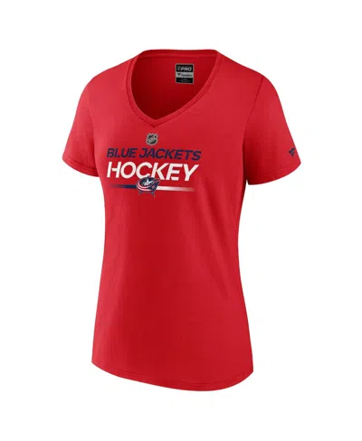 Fanatics Women's Red Columbus Blue Jackets Authentic Pro Primary V-neck T-shirt