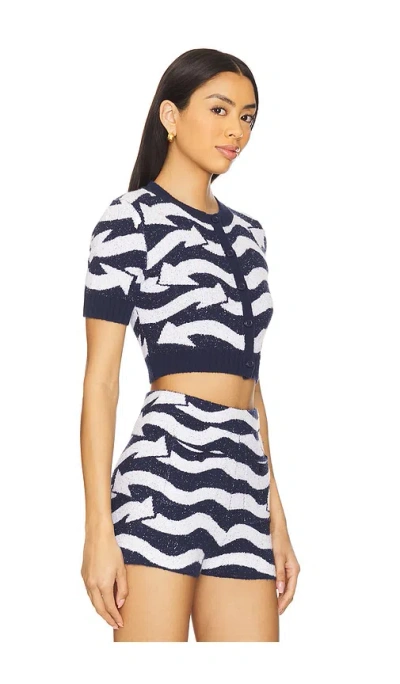 Joostricot X Revolve X Revolve Short Sleeve Crop Cardigan In Navy,white