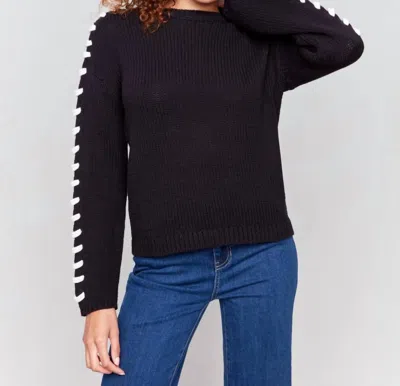 Charlie B Crew Drop Shoulder Chunky Sweater In Black In Black