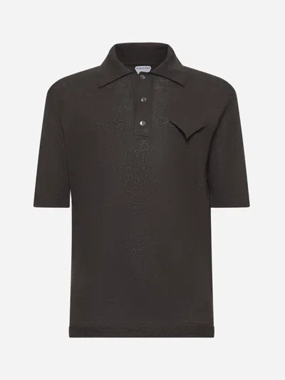 Bottega Veneta Brown Linen Knit Polo With Classic Collar