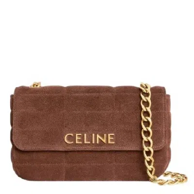 Celine Logo Monochrome Matelasse Shoulder Bag In Brown