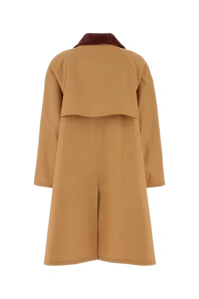 Prada Camel Cotton Overcoat In Brown