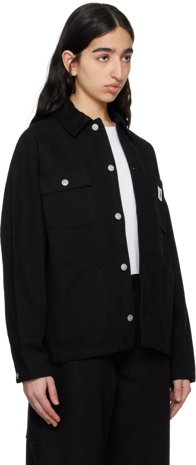 Carhartt Structured Short Coat With Button-up Front And Flap Pockets In Black / Black Rinsed