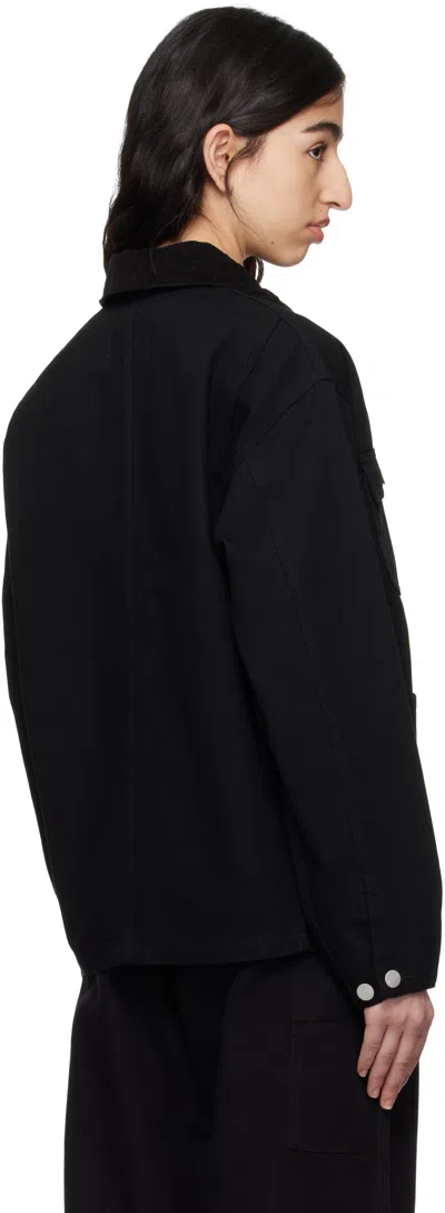 Carhartt Structured Short Coat With Button-up Front And Flap Pockets In Black / Black Rinsed