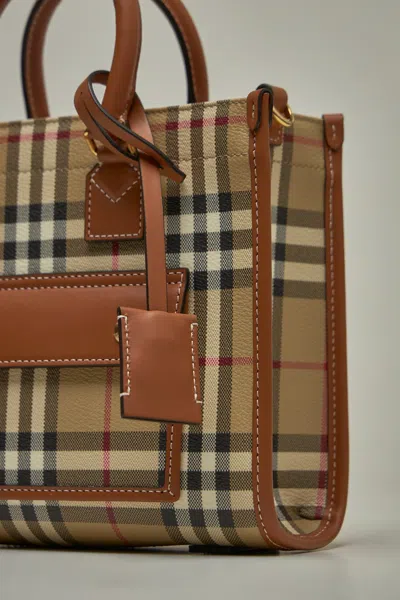 Burberry Mini Freya Tote In Check Coated Cotton Blend Bags In Beige