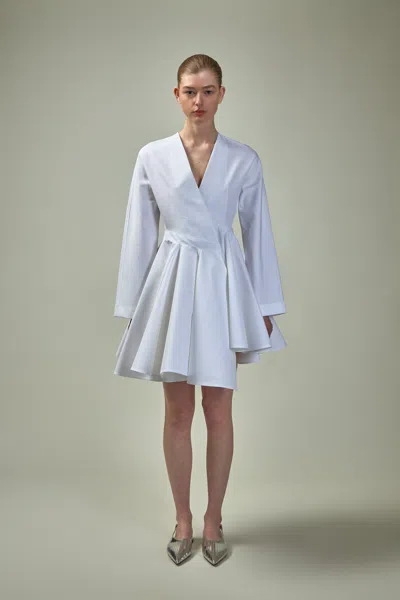 Alaïa Asym Belt Dress In Poplin In White