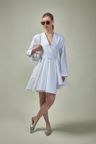 Alaïa Asym Belt Dress In Poplin In White