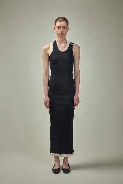 Jean Paul Gaultier Cotton Ribbed Twisted Double Layer Sleeveless Dress In Black