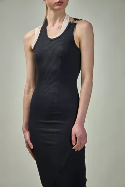 Jean Paul Gaultier Cotton Ribbed Twisted Double Layer Sleeveless Dress In Black