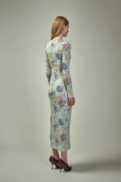 Loewe Ribbed Floral-print Silk-blend Midi Dress In Green