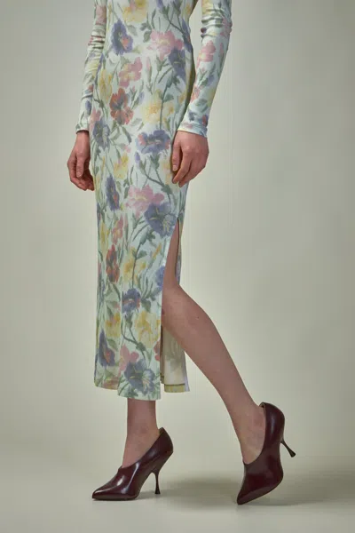 Loewe Ribbed Floral-print Silk-blend Midi Dress In Green