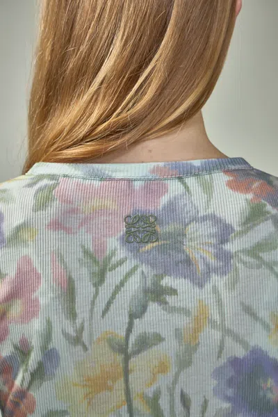 Loewe Ribbed Floral-print Silk-blend Midi Dress In Green