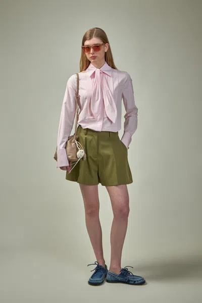 Loewe Poplin Shirt With Pleated Neck Tie In Pink