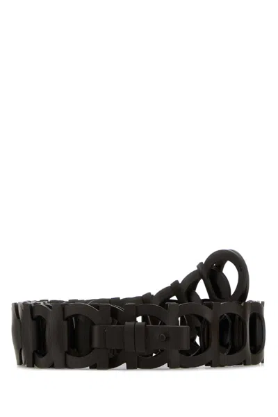 Ferragamo Leather Belt Adjustable Interlocking Design In Black