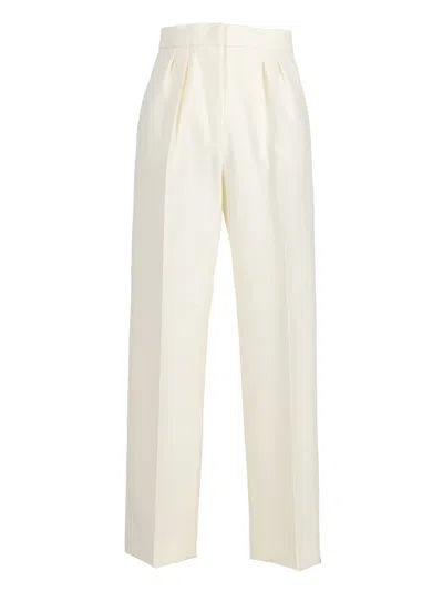 Max Mara Ankle-cropped High-waisted Wool Trousers In White