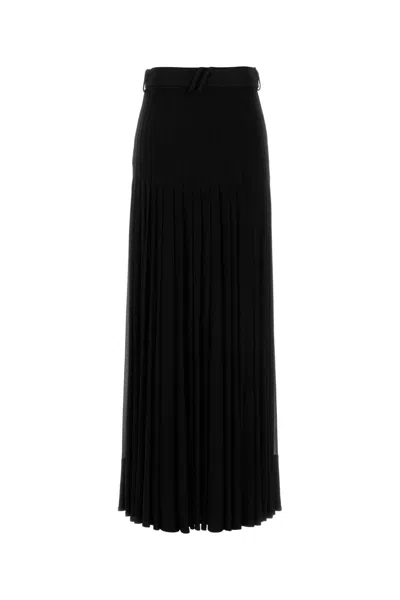 Burberry Bar Pleated Maxi Skirt With Belt In Black
