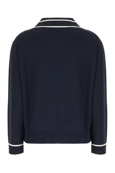 Gucci Blue Polo Shirt With V Neck And Logo Lettering On The Front In Silk And Cotton Woman