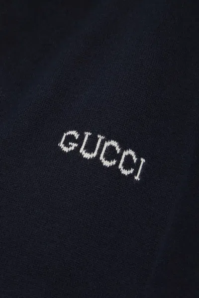 Gucci Blue Polo Shirt With V Neck And Logo Lettering On The Front In Silk And Cotton Woman