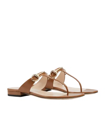 Gucci Lady Horsebit Leather Thong Sandals In Light Brown