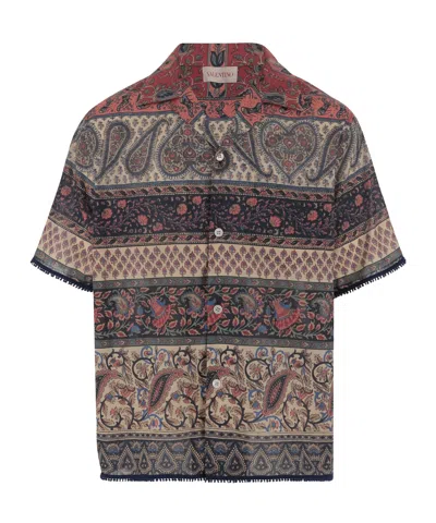 Valentino Paisley Pattern Bowling Shirt With Regular Collar In Black
