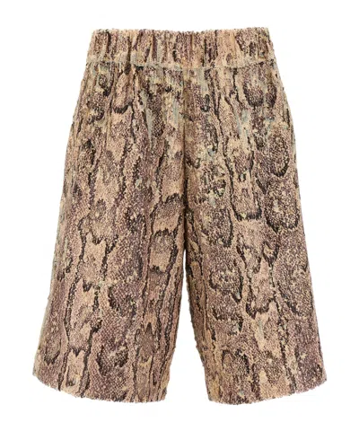 Dries Van Noten Bermuda Shorts With Animal Print And Elastic Waistband In Nude