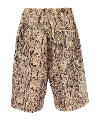 Dries Van Noten Bermuda Shorts With Animal Print And Elastic Waistband In Nude